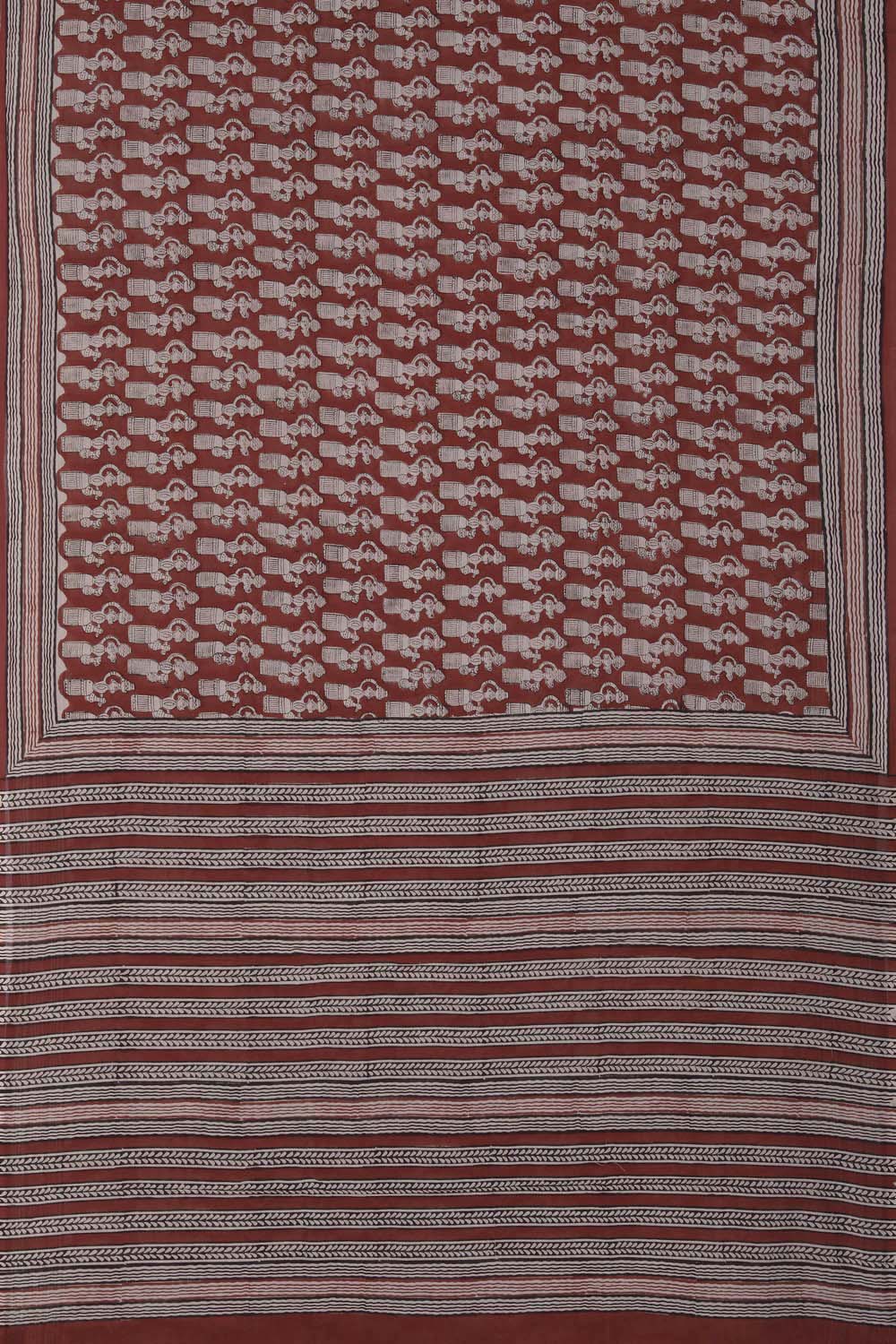 Image of Red Bagru Handblock Printed Cotton Saree