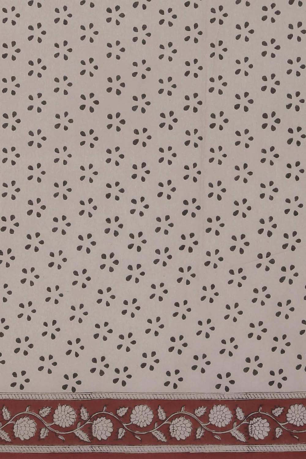 Image of Red and Beige Horse Bagru block Printed Cotton Saree