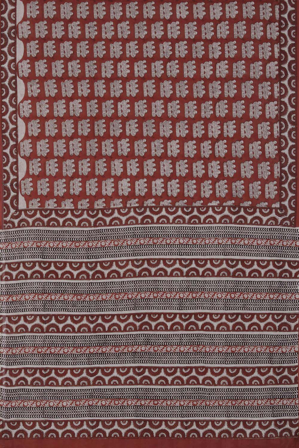 Image of Red Three Bird Bagru Handblock Printed Cotton Saree