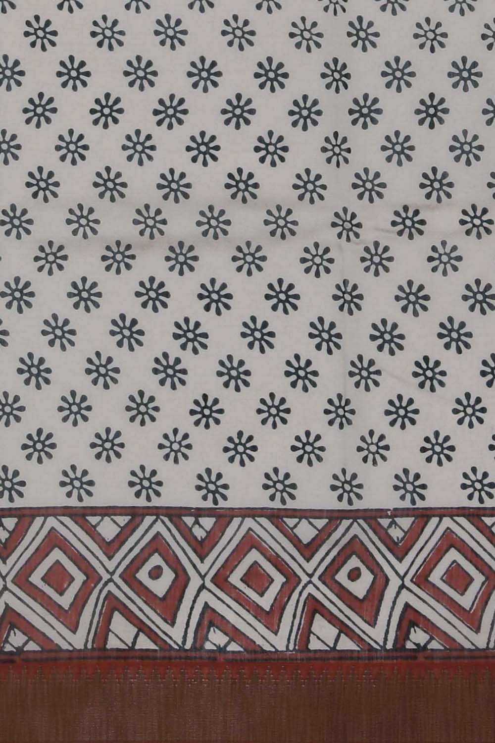 Image of Maroon Elephant Bagru block Printed Chanderi Saree