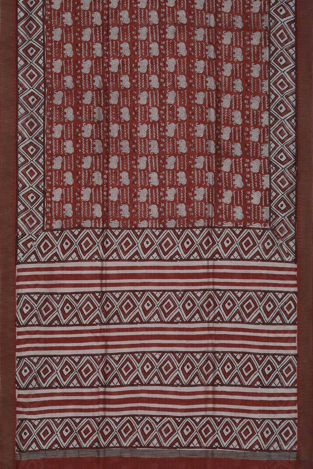 Image of Maroon Elephant Bagru block Printed Chanderi Saree