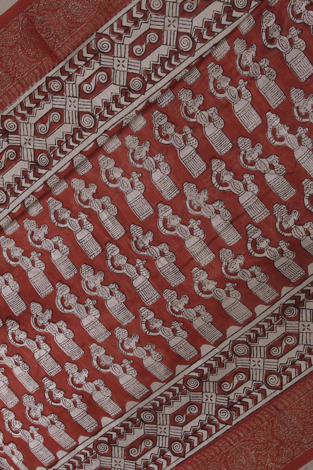 Image of Maroon doll Bagru block Printed Chanderi Saree