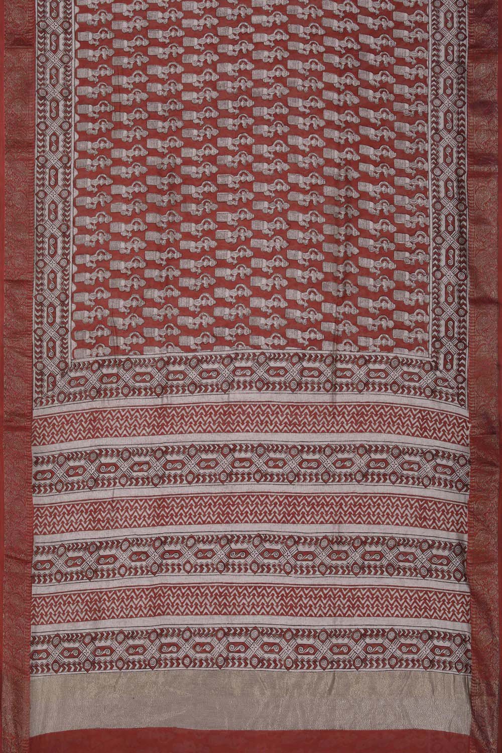 Image of Maroon doll Bagru block Printed Chanderi Saree