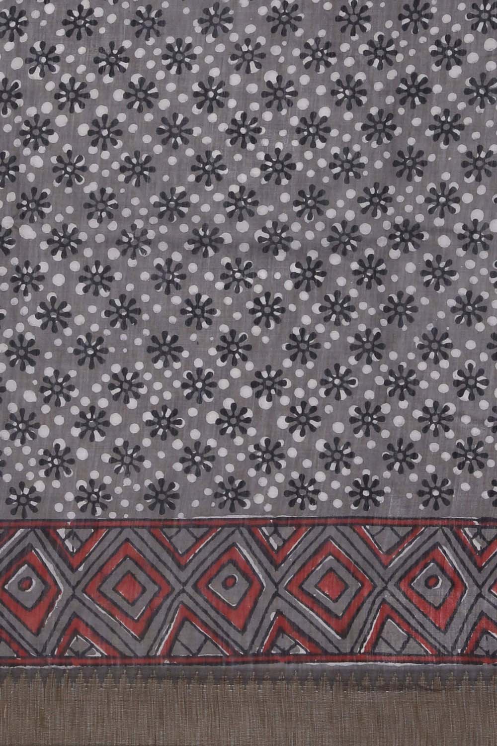 Image of Dark Maroon Elephant Bagru block Printed Chanderi Saree