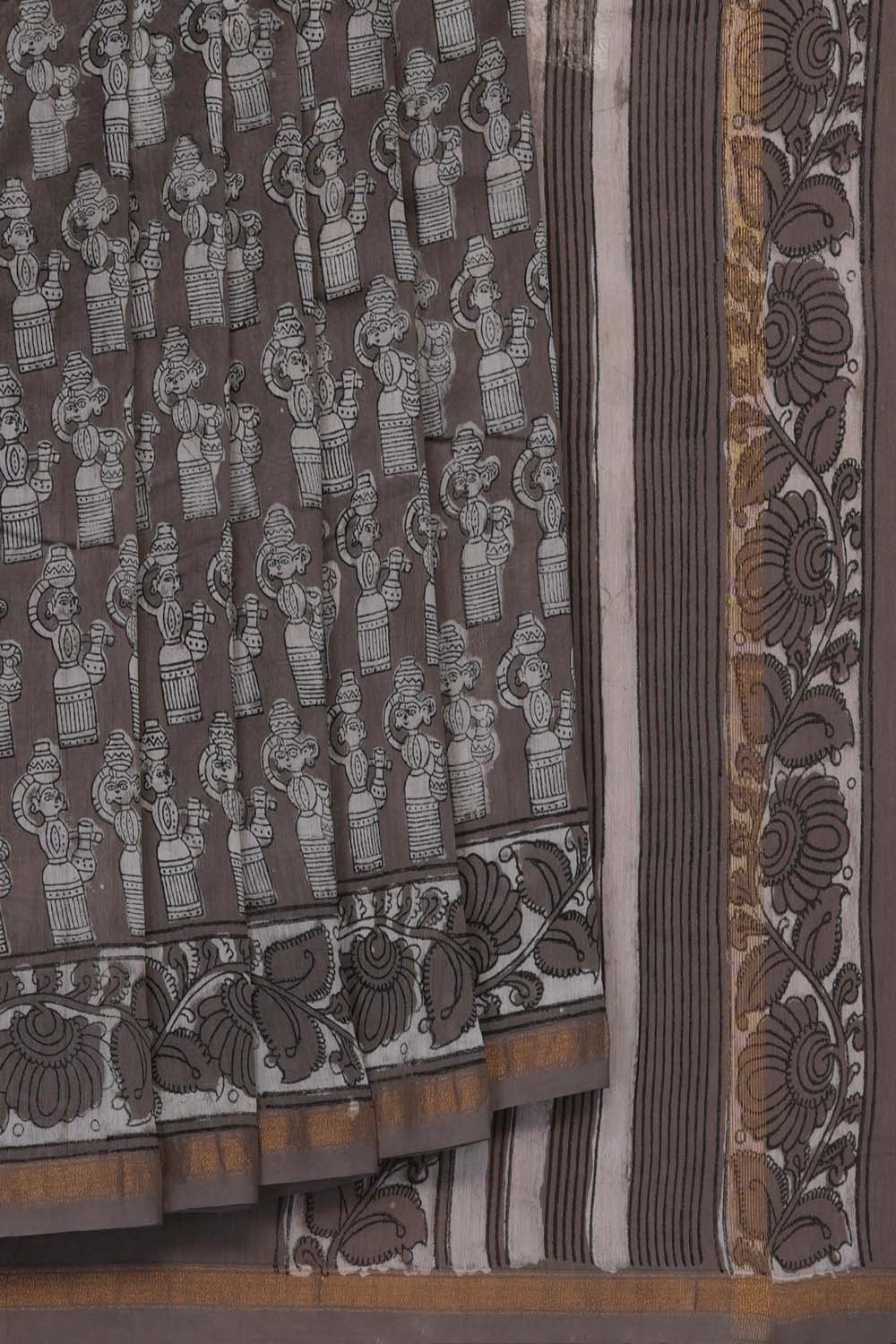 Image of Grey doll Bagru block Printed Chanderi Saree
