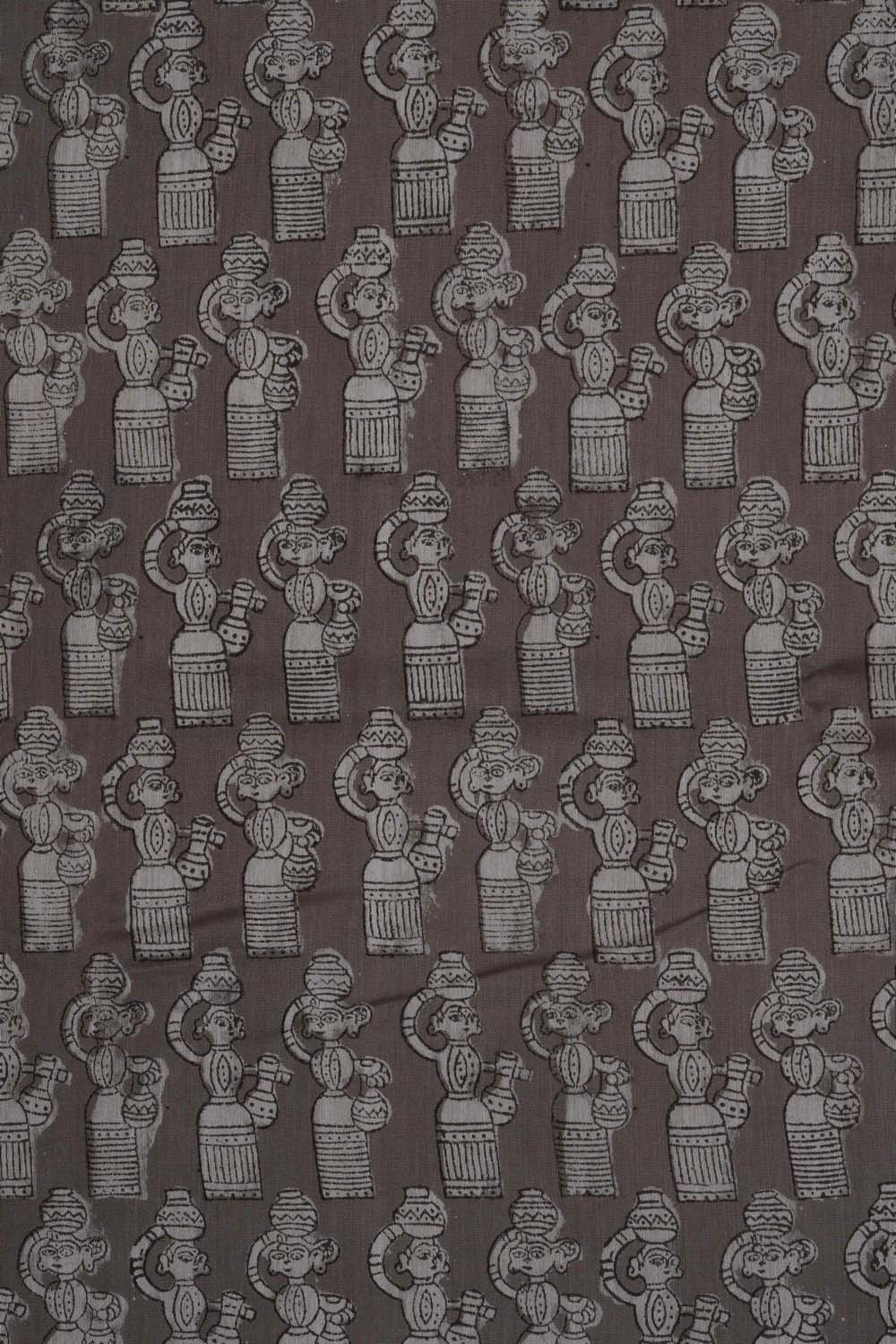 Image of Grey doll Bagru block Printed Chanderi Saree