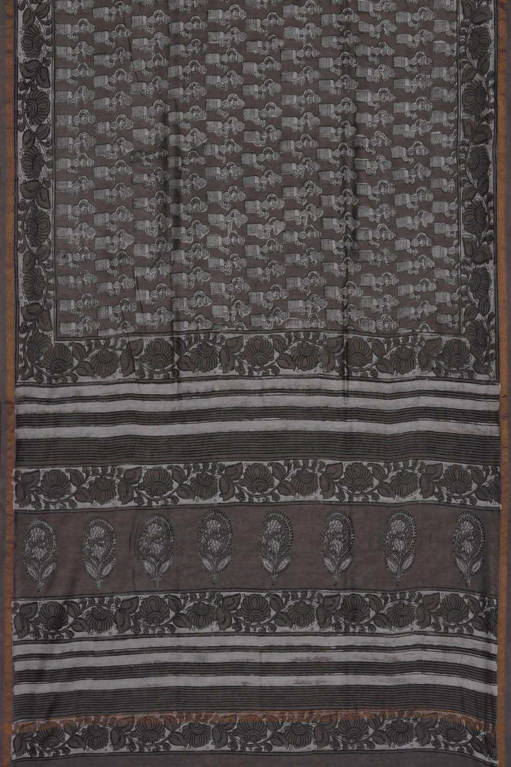 Image of Grey doll Bagru block Printed Chanderi Saree