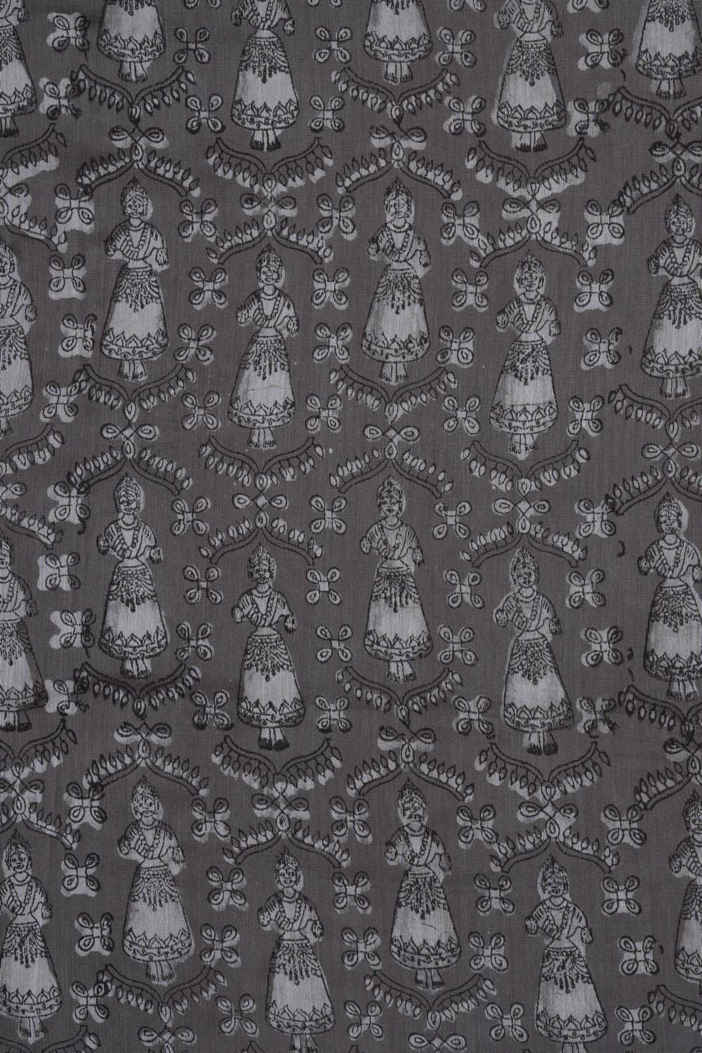 Image of Grey Dancing Doll Kondapalli  Bagru Chanderi Printed Saree