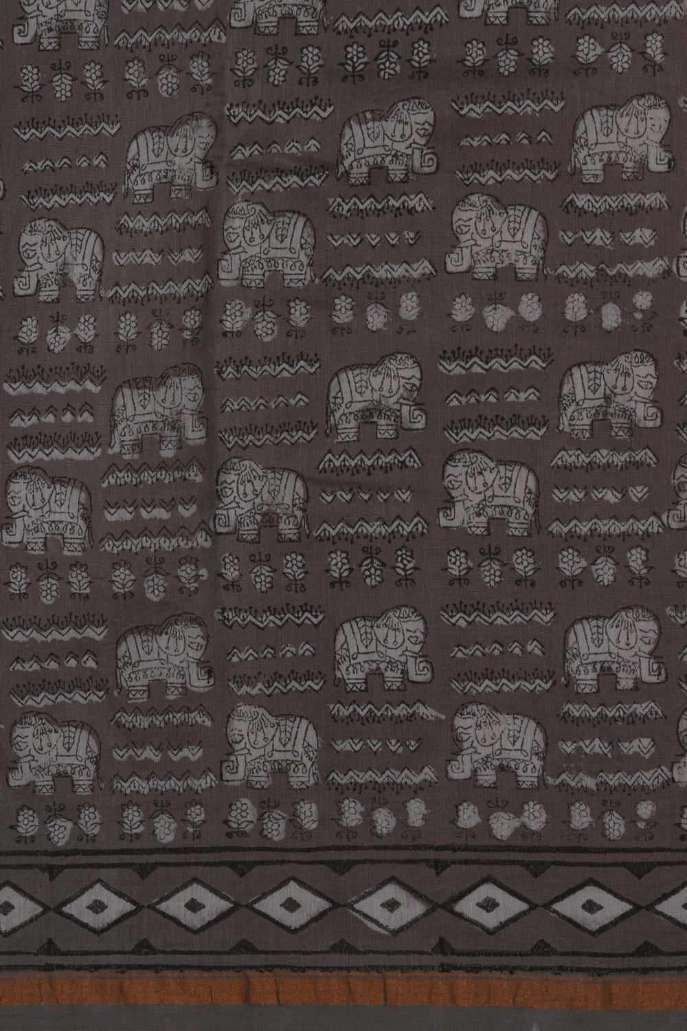 Image of Grey Elephant Bagru block Printed Chanderi Saree