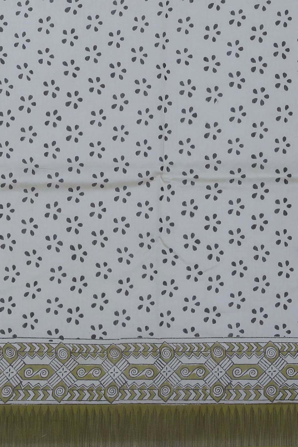 Image of Mustard Yellow Three Birds Bagru block Printed Chanderi Saree