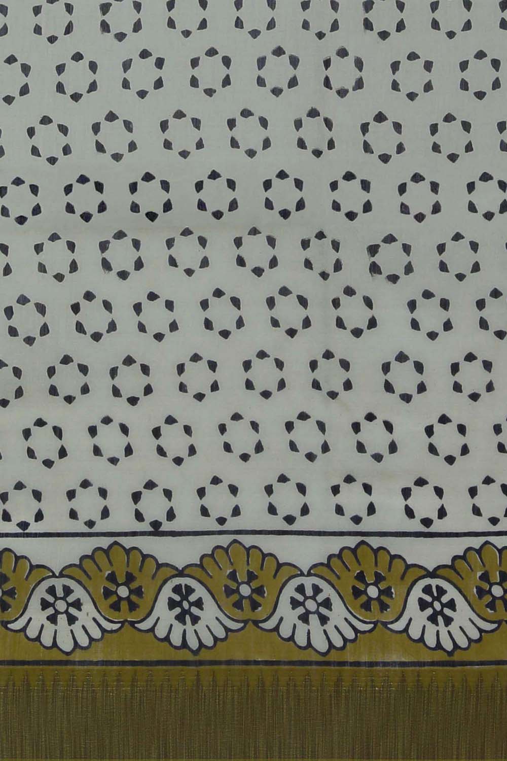 Image of Mustard Yellow Elephant Bagru block Printed Chanderi Saree