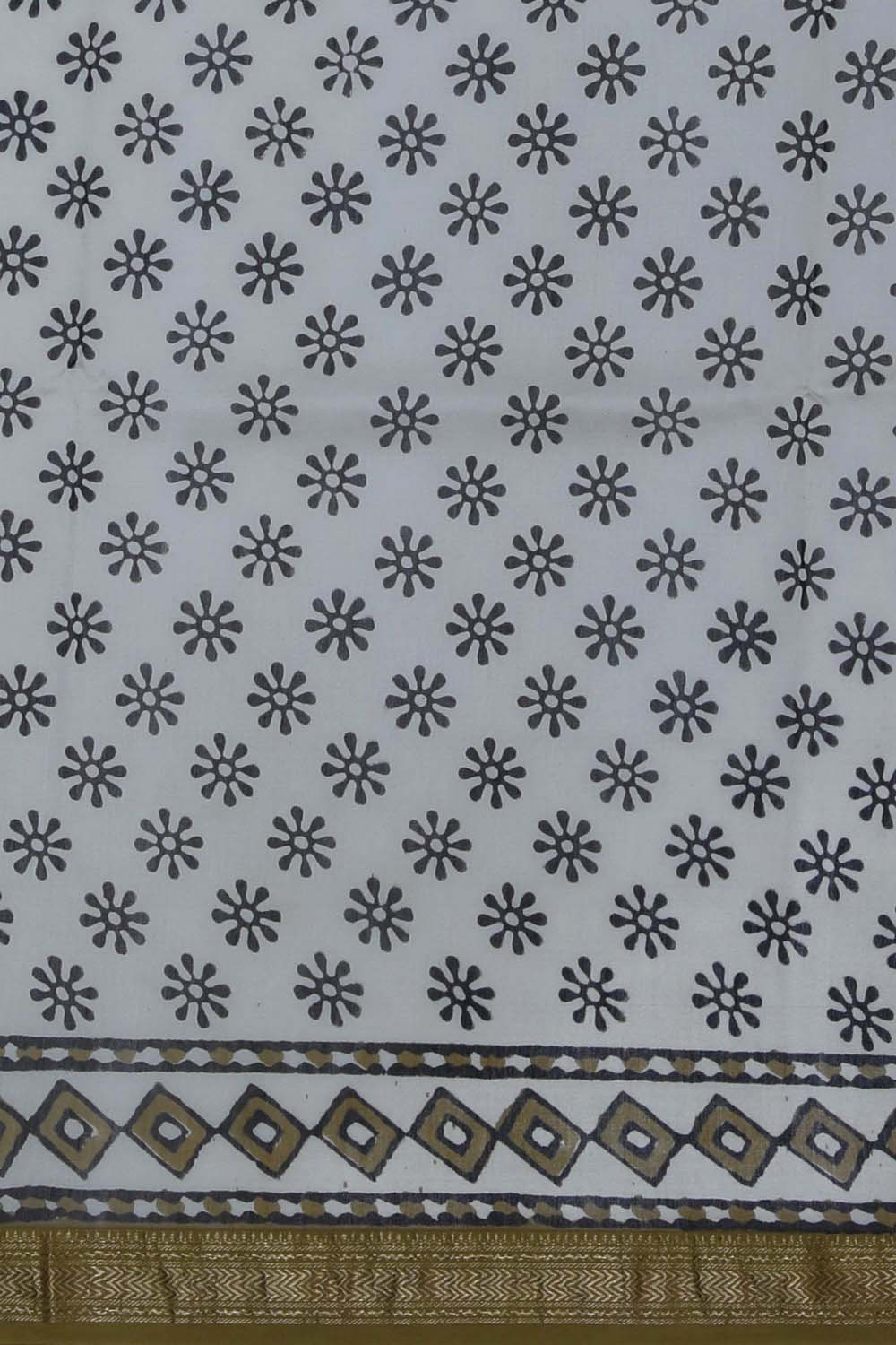 Image of Mustard Yellow Horse Bagru Chanderi Saree