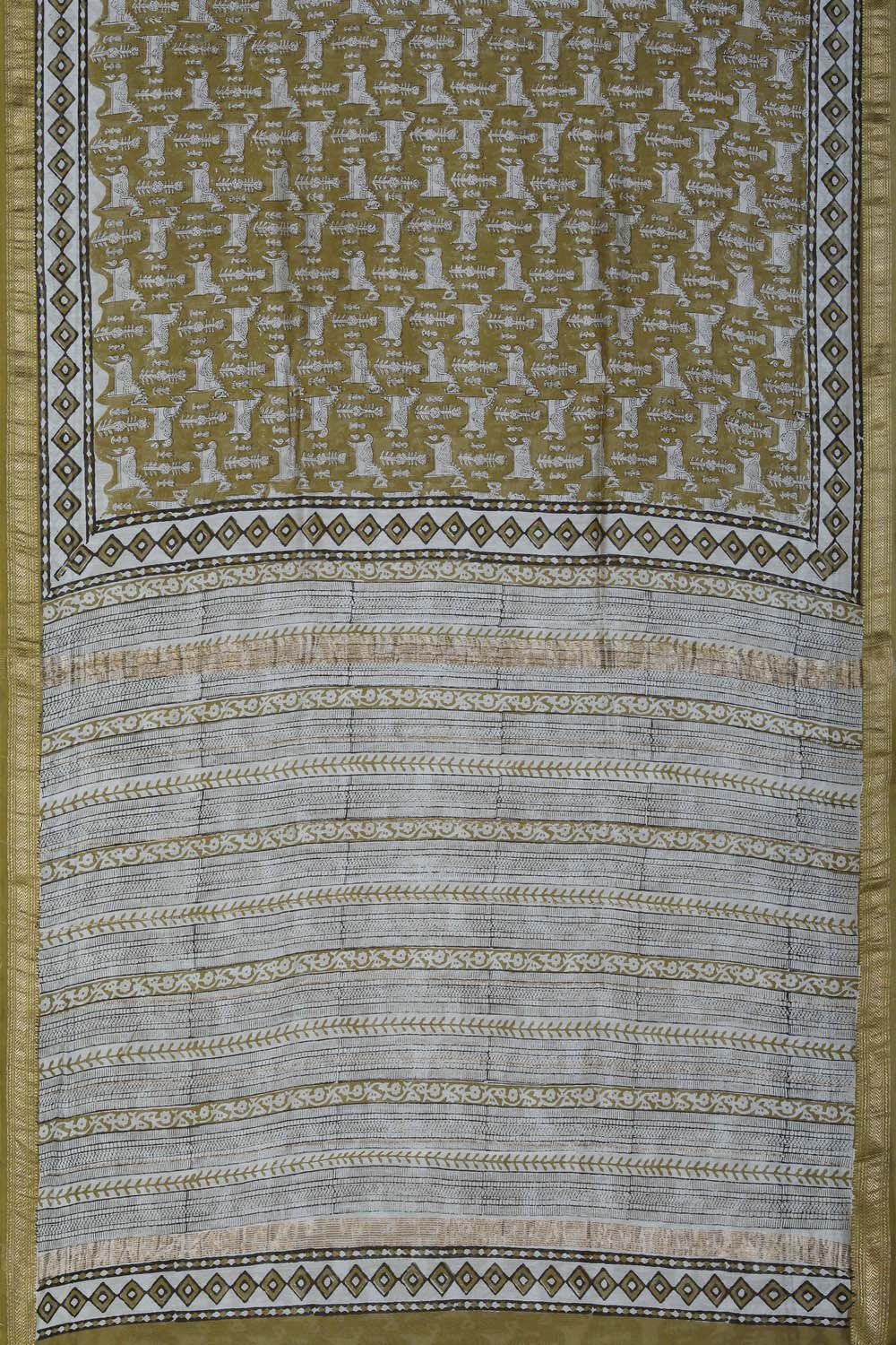 Image of Mustard Yellow Horse Bagru Chanderi Saree