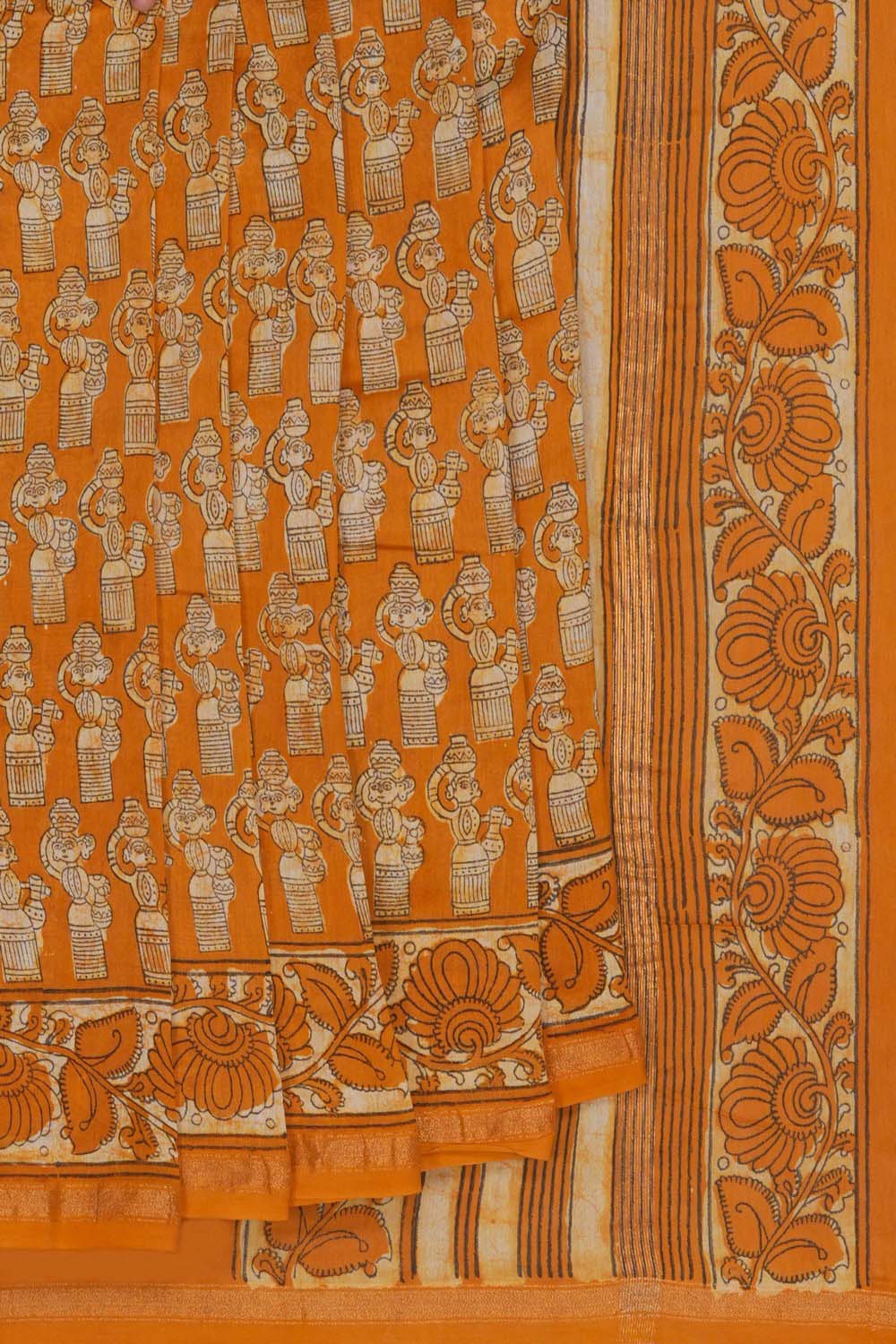 Image of Golden Ochre doll Bagru block Printed Chanderi Saree