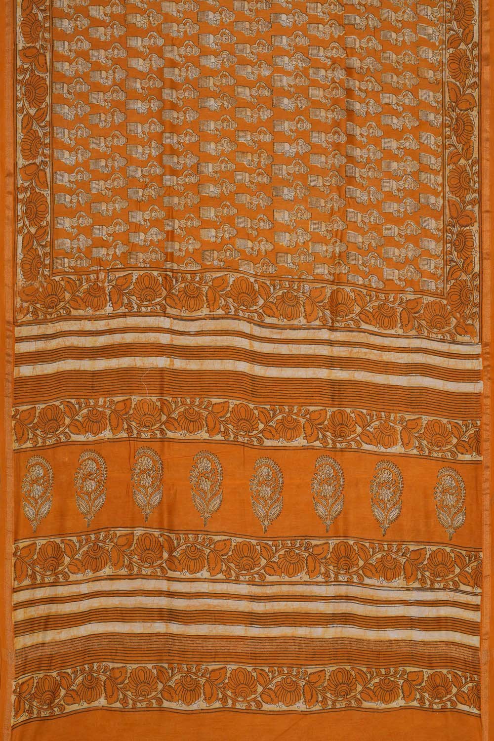 Image of Golden Ochre doll Bagru block Printed Chanderi Saree