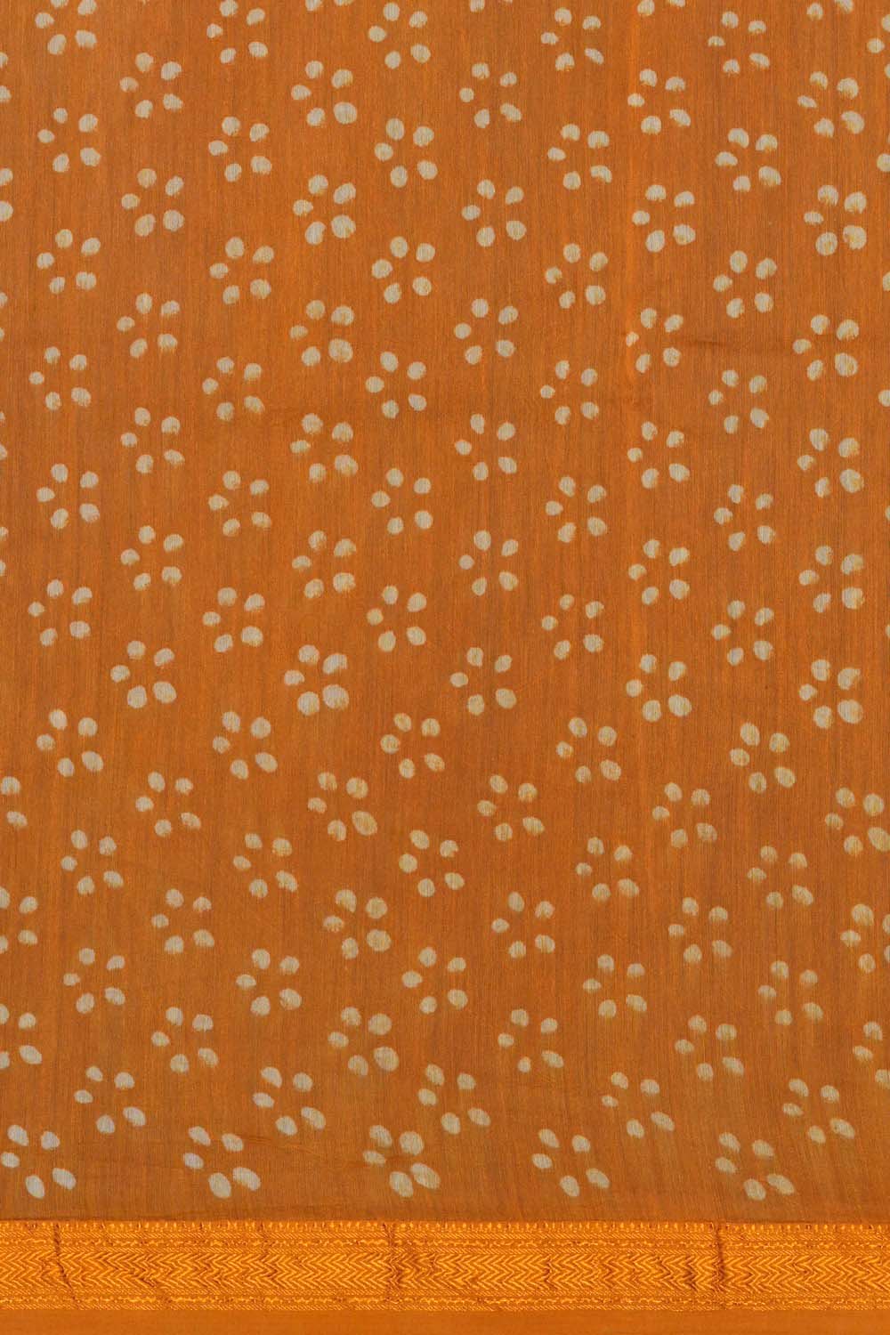 Image of Golden Ochre Horse Motif Bagru Maheshwari Saree.