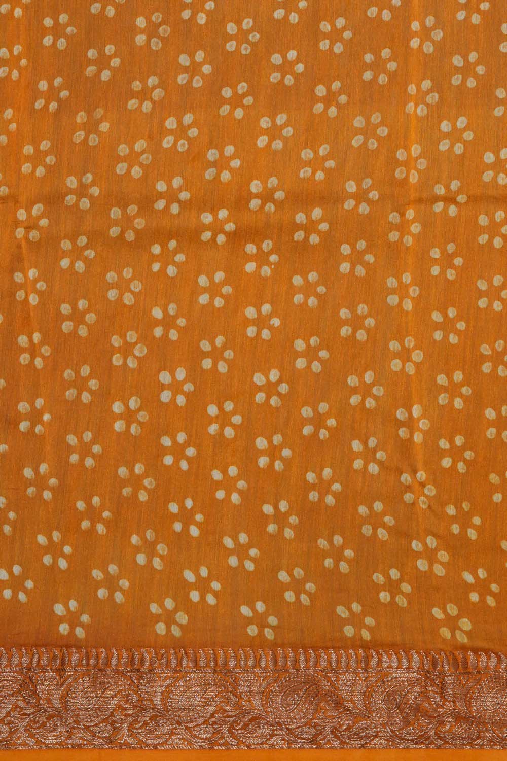 Image of Golden Ochre Elephant Bagru block Printed Chanderi Saree