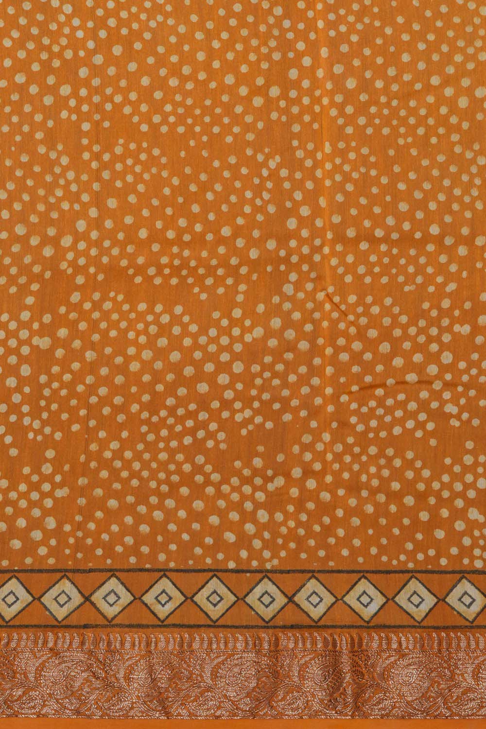 Image of Golden Ochre Three Birds Bagru block Printed Chanderi Saree