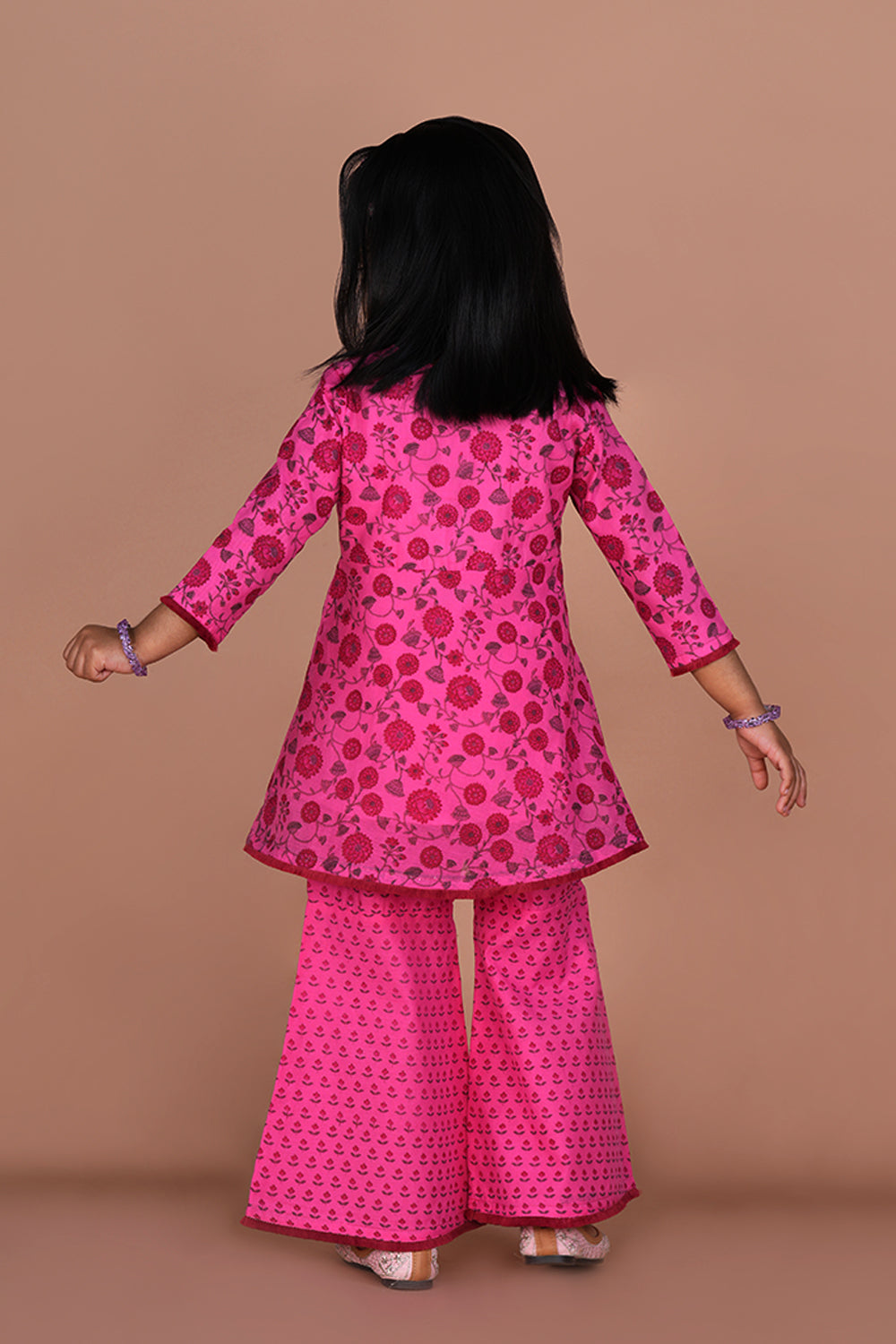 Image of Bright pink Girls Gharara and Kurti set