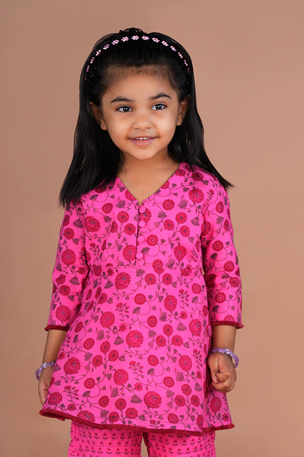 Image of Bright pink Girls Gharara and Kurti set