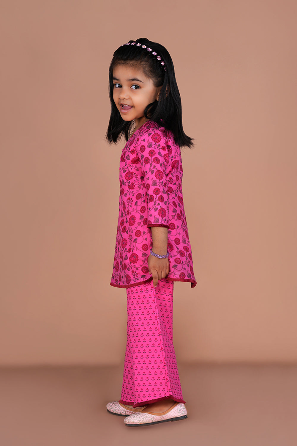 Bright pink Girls Gharara and Kurti set