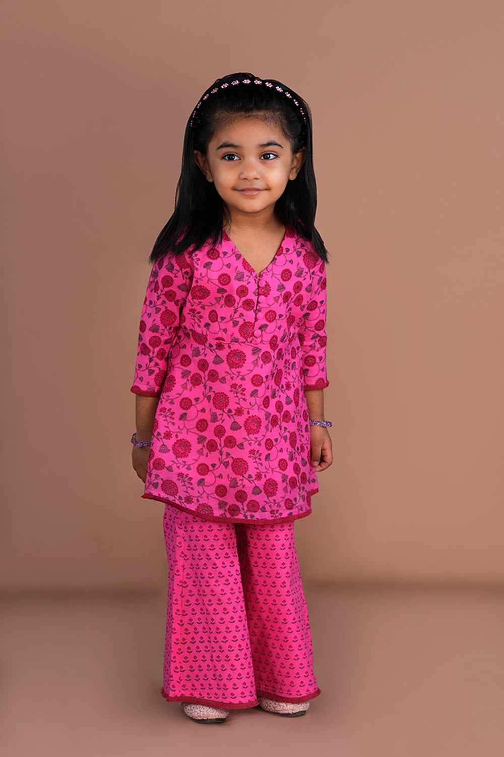 Bright pink Girls Gharara and Kurti set