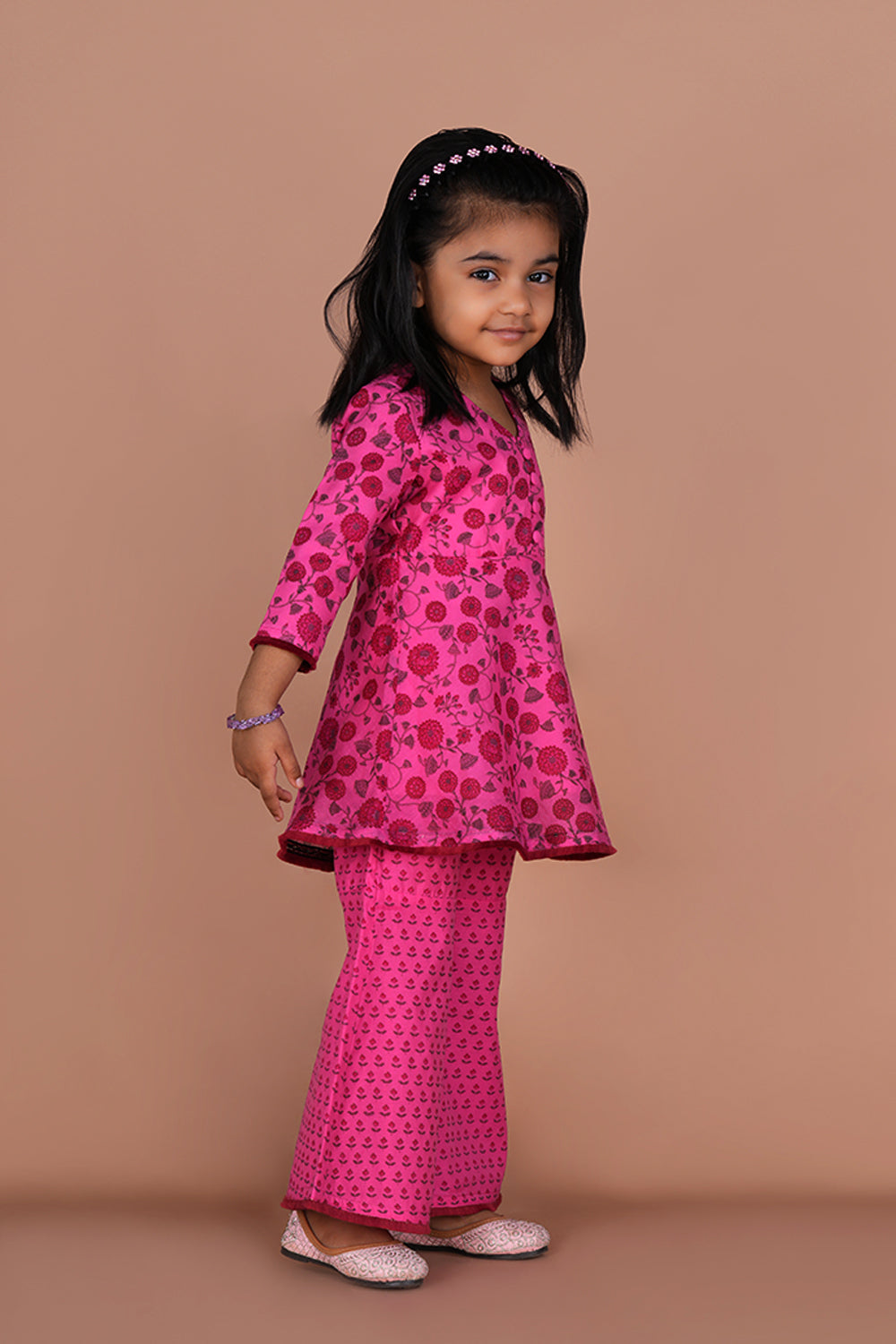 Bright pink Girls Gharara and Kurti set