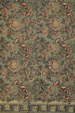 Image of Ash green block printed south cotton saree