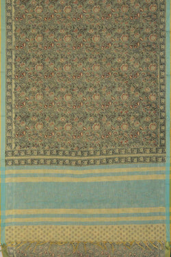 Image of Ash green block printed south cotton saree