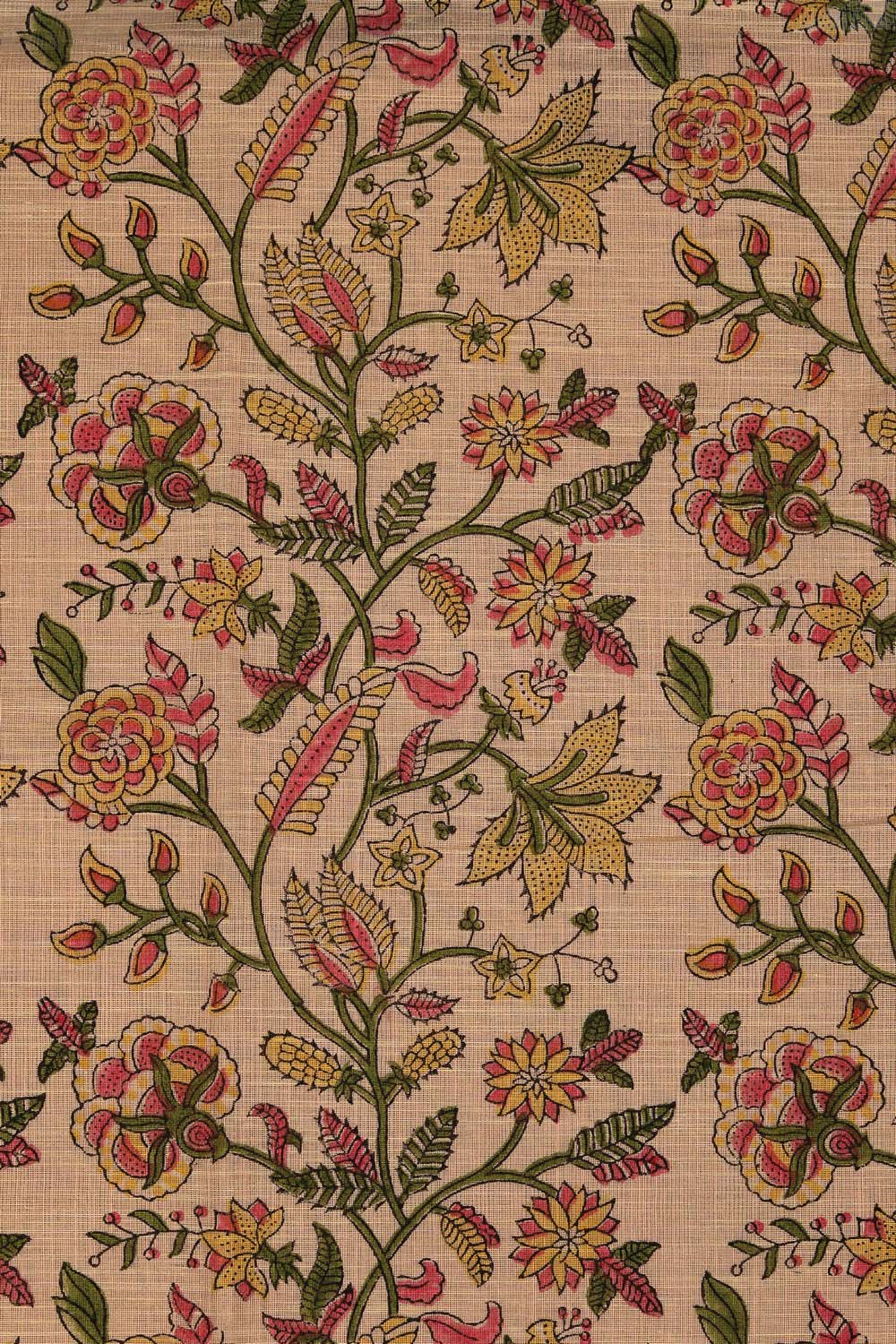 Peach block printed south cotton saree