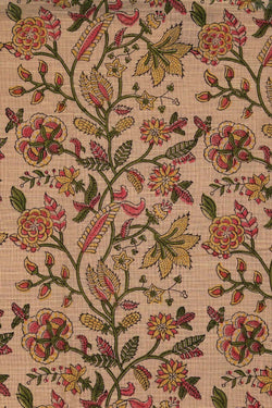 Image of Peach block printed south cotton saree