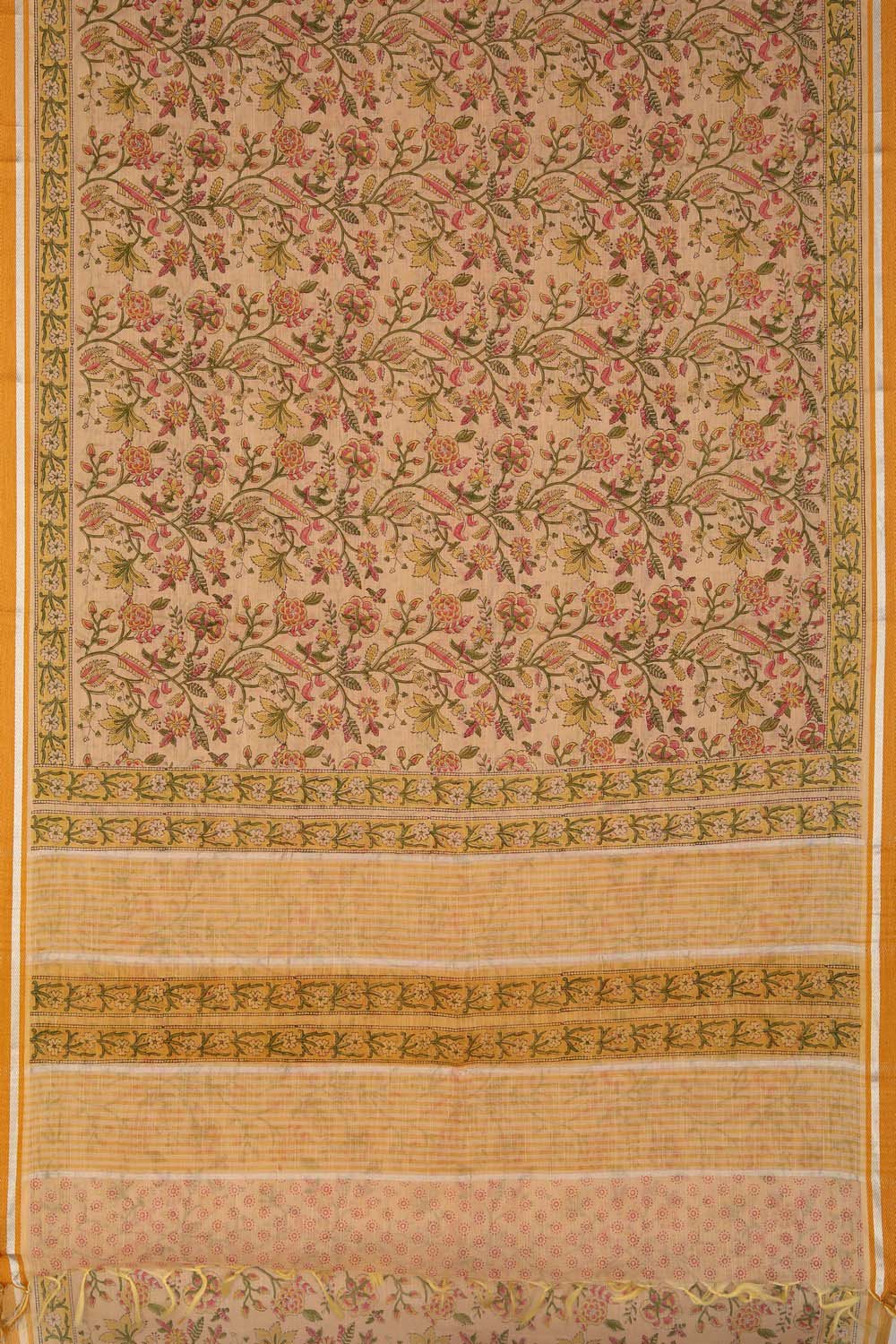 Peach block printed south cotton saree