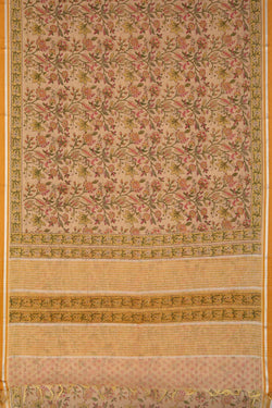 Image of Peach block printed south cotton saree