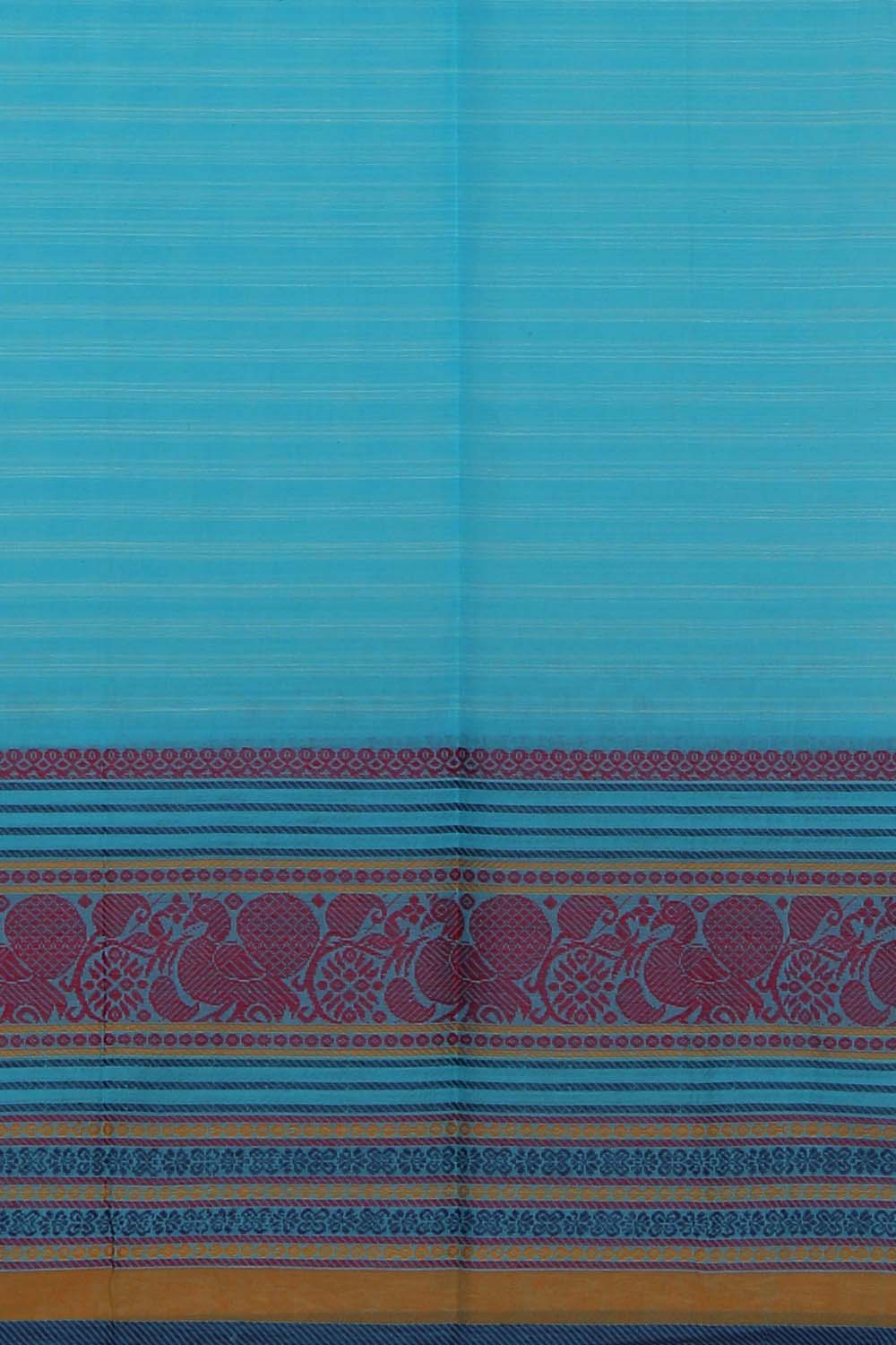 Image of Sky Blue Block Printed South Cotton Saree