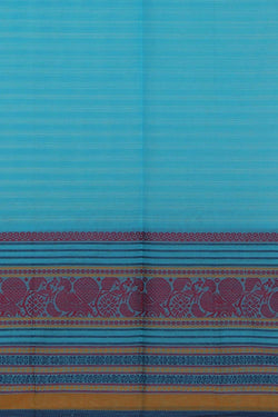 Image of Sky blue block printed south cotton saree