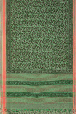 Image of Green block printed south cotton saree