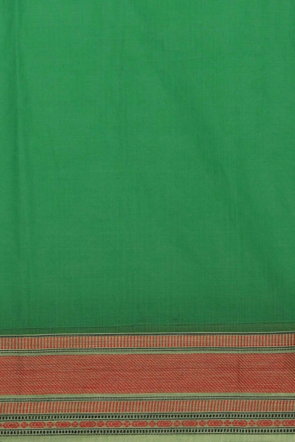 Green block printed south cotton saree