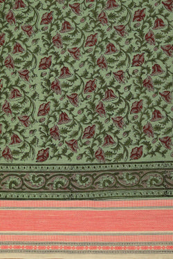 Image of Green block printed south cotton saree