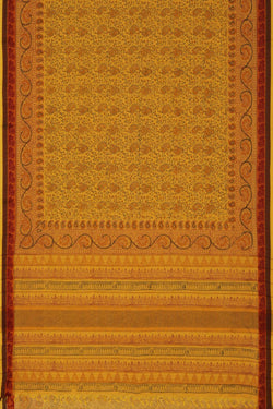 Image of Sunrise yellow hand block printed cotton saree.