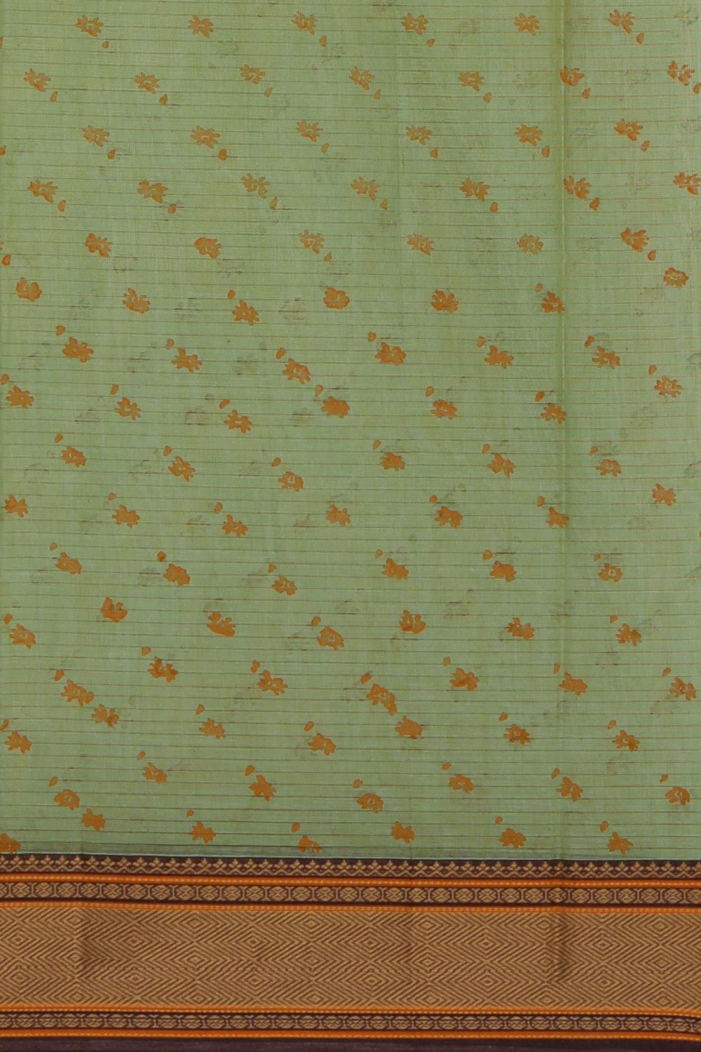 Mint green hand block printed south cotton saree.