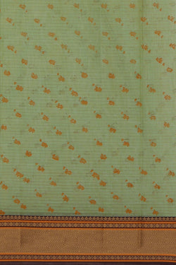 Image of Mint green hand block printed south cotton saree.