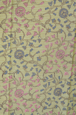 Image of Mint green hand block printed south cotton saree.