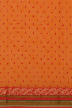 Image of Mustard yellow hand block printed south cotton saree.