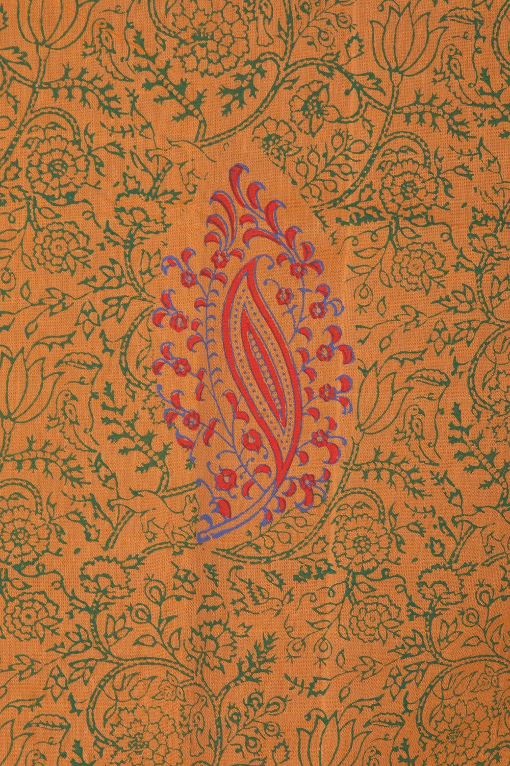 Mustard yellow hand block printed south cotton saree.