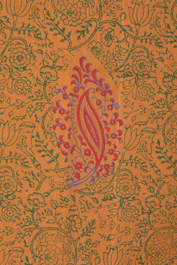 Image of Mustard yellow hand block printed south cotton saree.