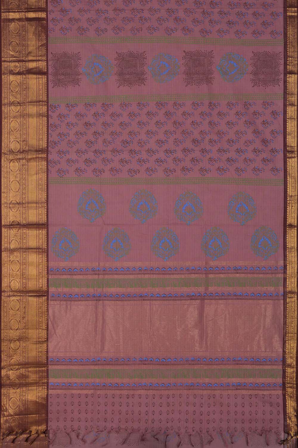 Image of Dusty Lilac Hand Block Printed Cotton Saree