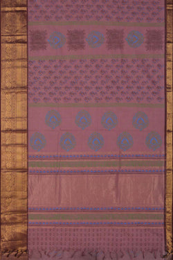 Image of Dusty Lilac hand block printed cotton saree.