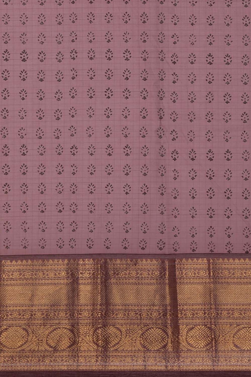 Image of Dusty Lilac Hand Block Printed Cotton Saree