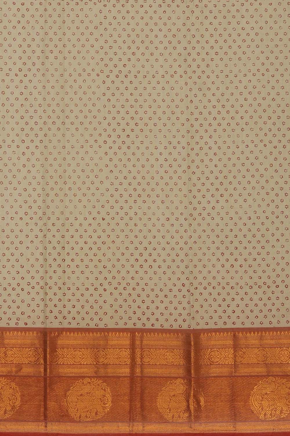 Image of Sage Green Hand Block Printed South Cotton Saree