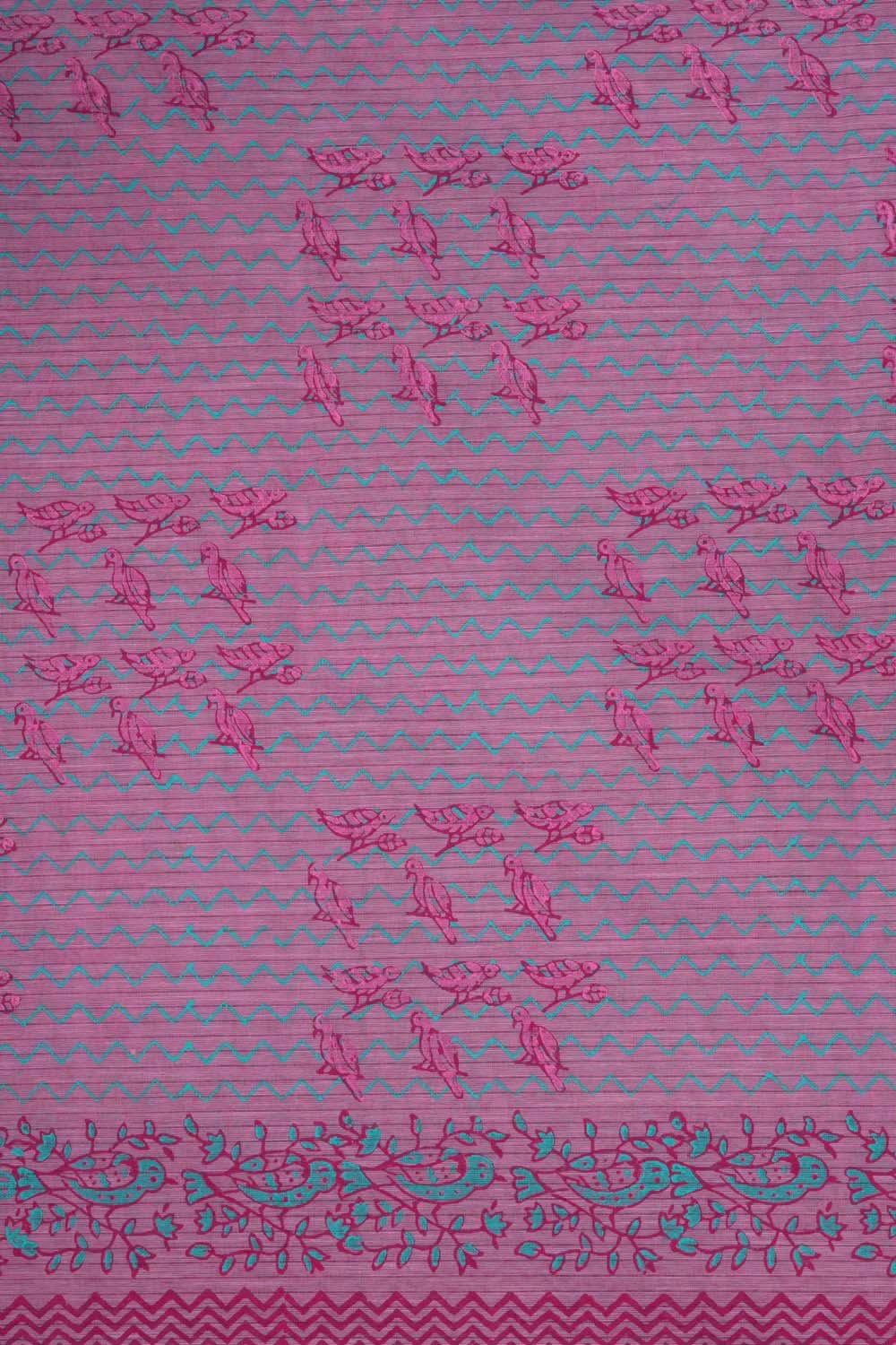 Pink block printed south cotton saree